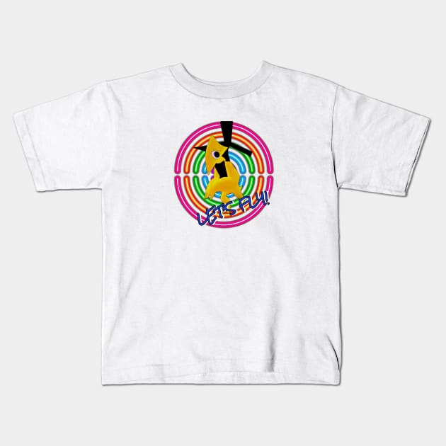 Let’s Fly! - Yellow - Rainbow Friends Kids T-Shirt by Atomic City Art